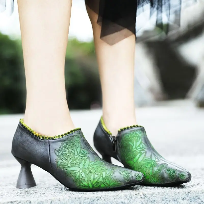 

6cm Women Sandals Fashion Moccasins Fretwork Genuine Leather Designer Summer Elegance Chunky Heels Spring Luxury Autumn Shoes