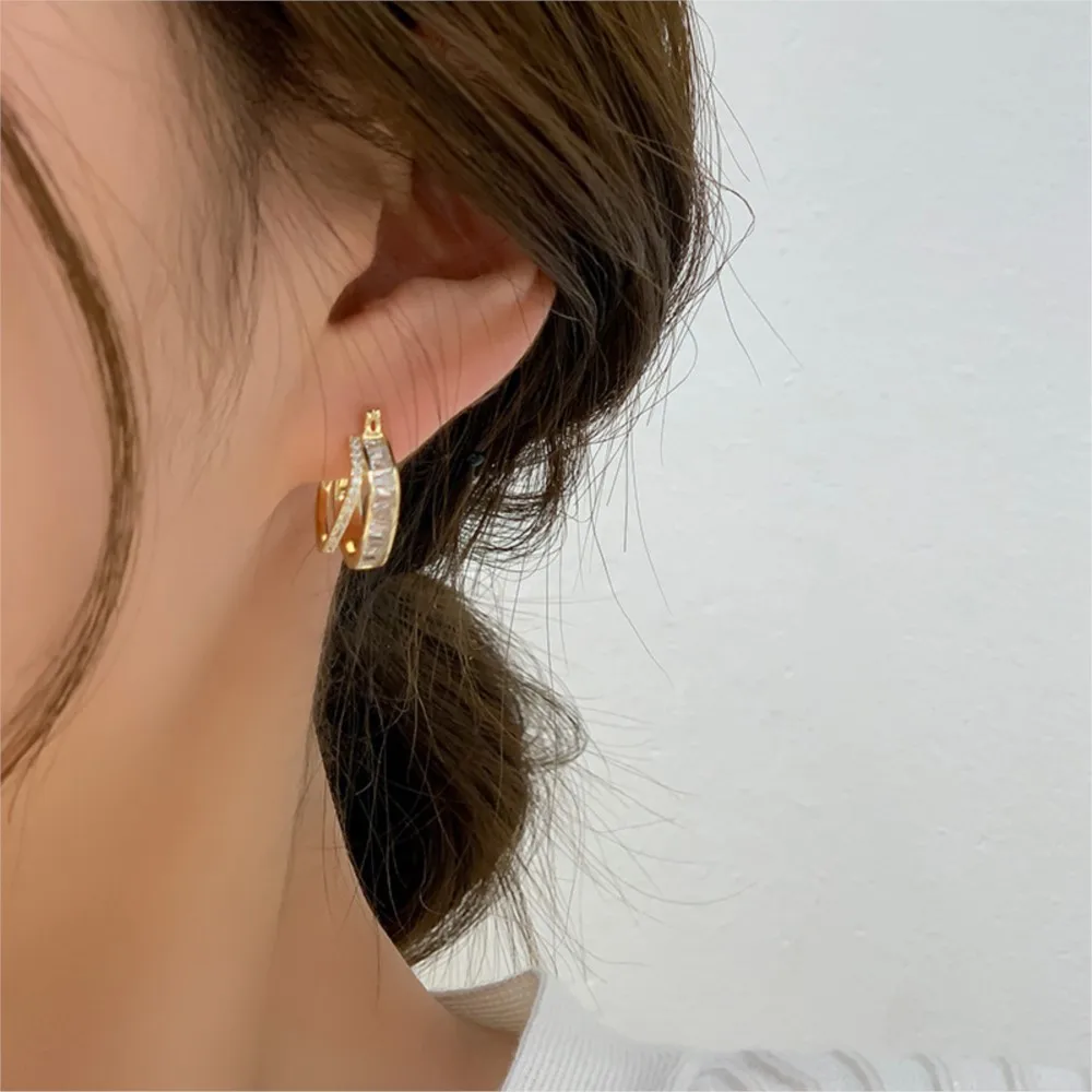 Elegant Artificial Zircon Inlaid Hoop Earring for Women Golden Trendy All-match & Exquisite Classic Huggies Jewelry Gifts