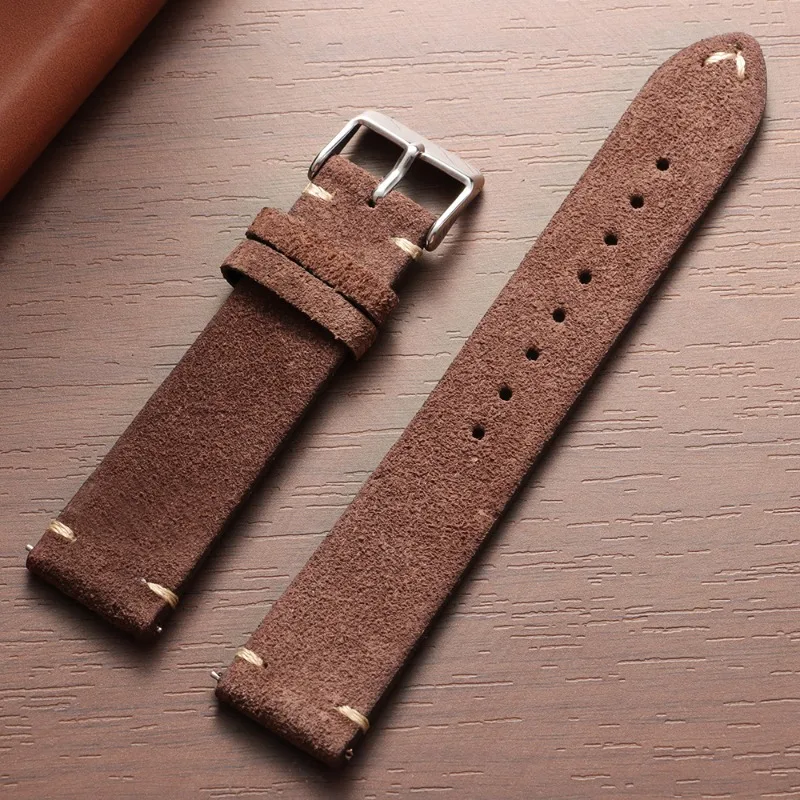 Vintage Suede Leather Quick Release Watch Strap with Pin Buckle