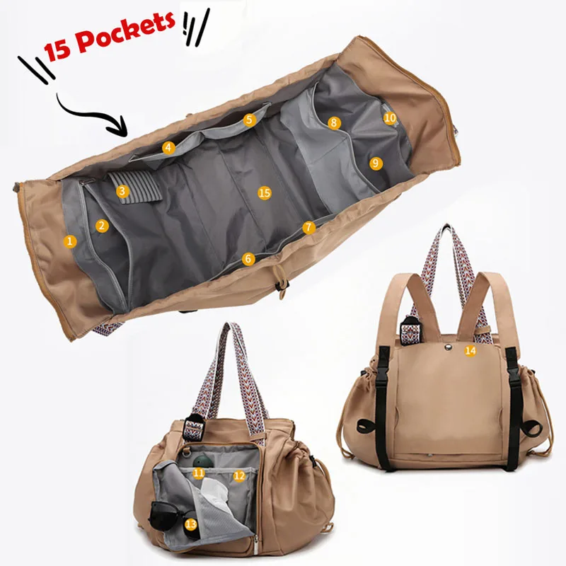 3-in-1 Mommy Bag Baby Diaper Bags Multifunctional Women's Tote Backpack Travel Duffel Airport Bags Foldable Gym Bag
