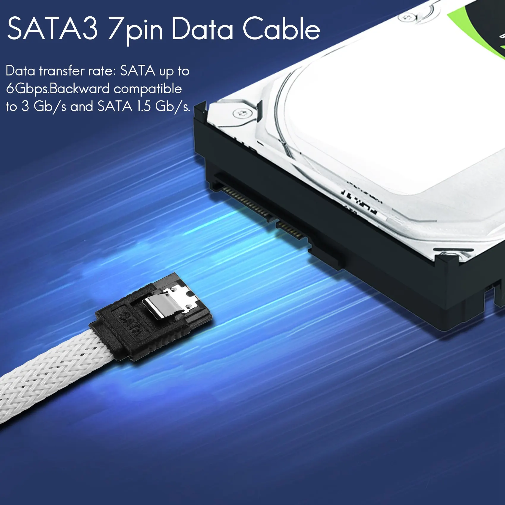 LDFH 50CM SATA 3.0 III SATA3 7핀 데이터 케이블 6Gb/s SSD 케이블 나일론 슬리브가 있는 HDD 하드 디스크 데이터 코드 프리미엄 버전(흰색)