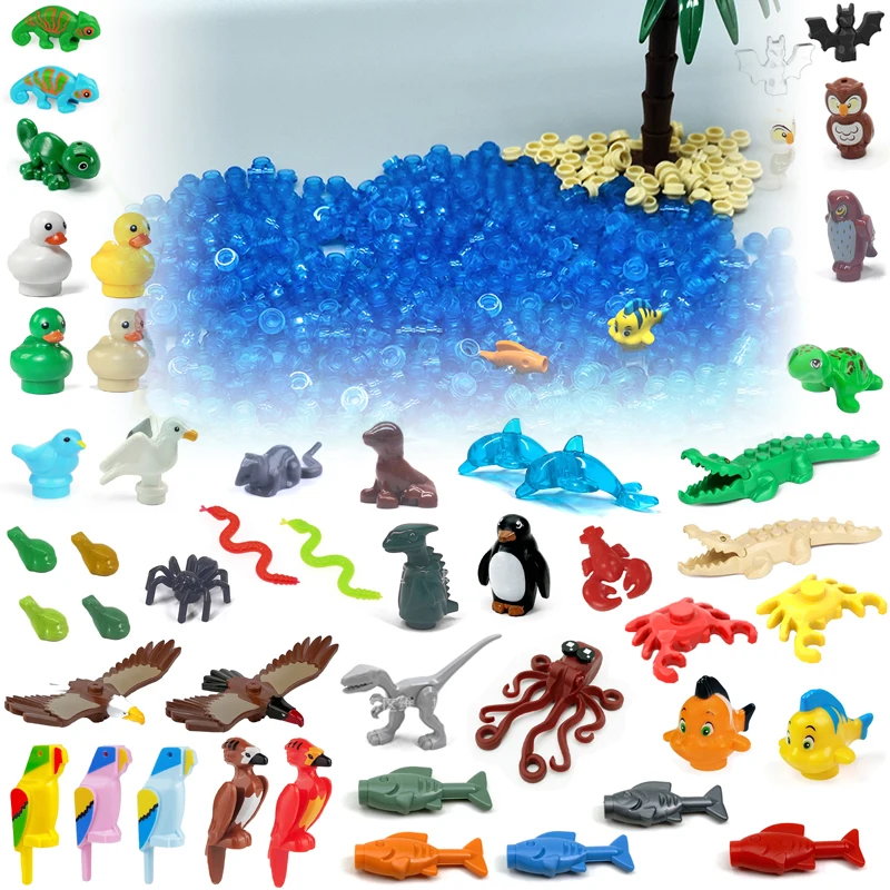 Dschungel-Ozean-Tierteile, kompatibel mit LEGO-Bausteinen, Bauernhof-Steinen, Spielzeug, Dinosaurier, Eule, Schlange, Adler, Spinnenfisch