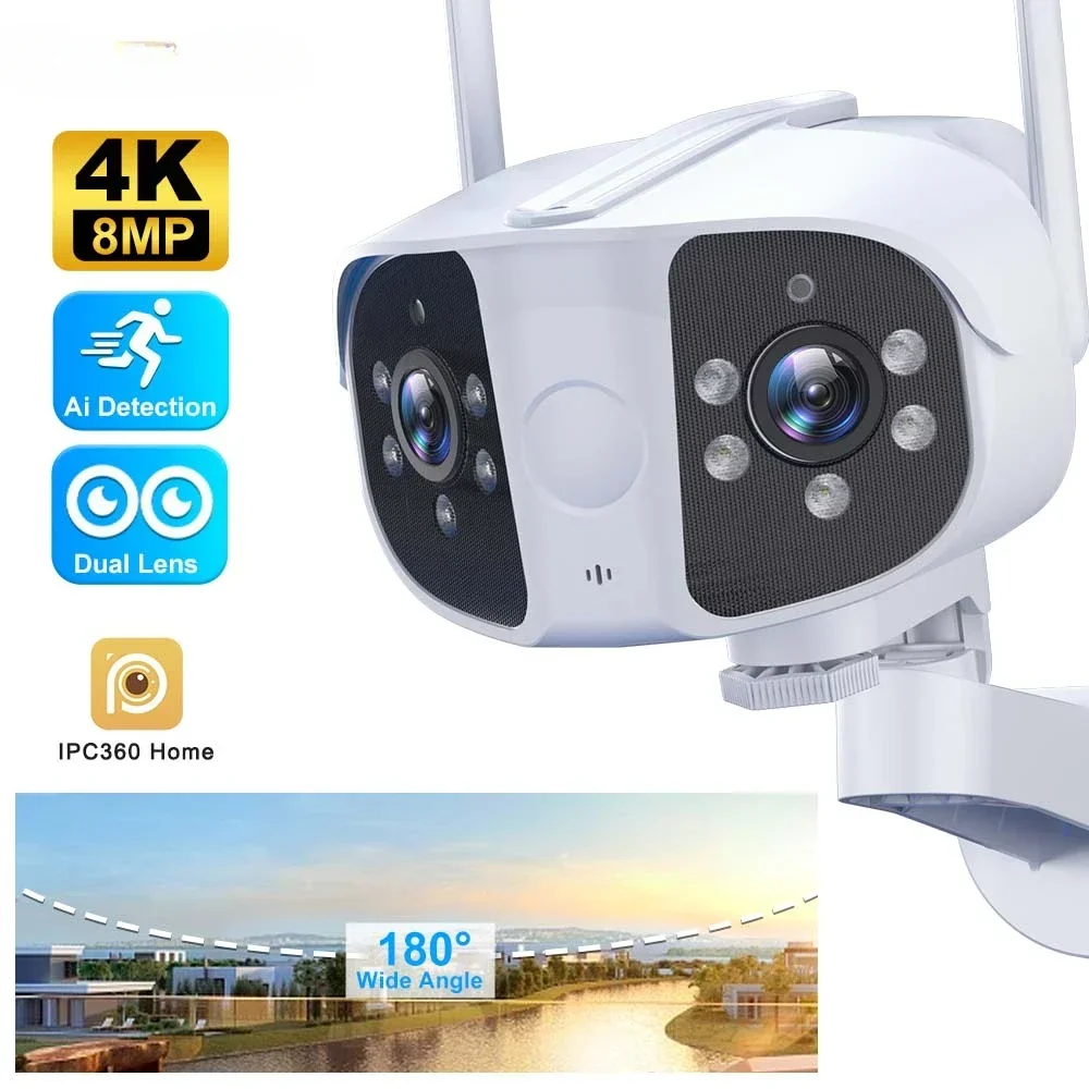 

Камера видеонаблюдения с двойным объективом, 4K, 8 Мп, Wi-Fi, угол обзора 180 °