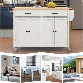 Large Kitchen Island Cart with 4-Door Cabinet & Locking Wheels 1