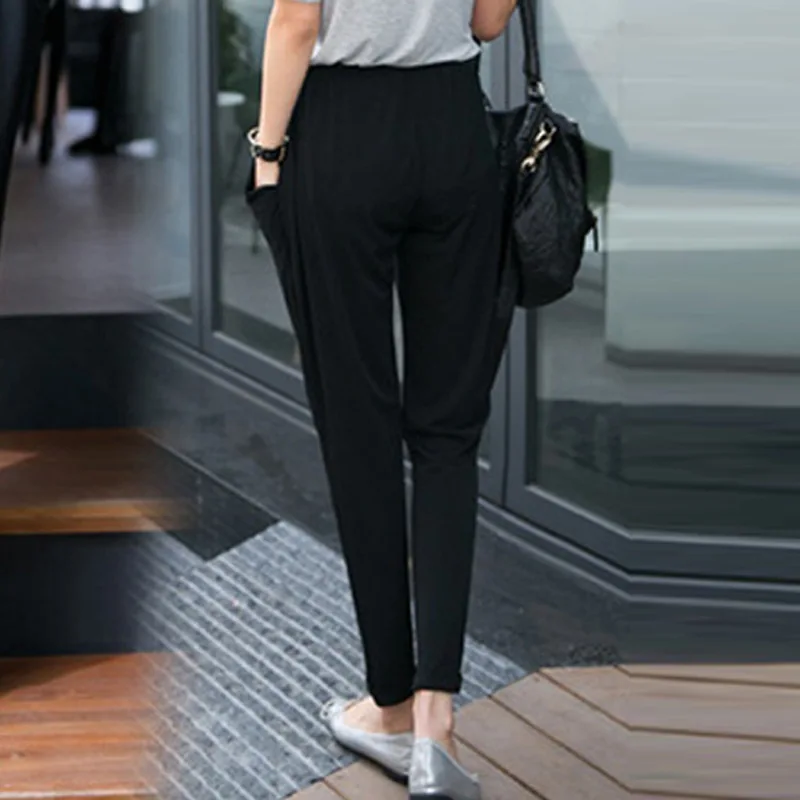 Summer Womens Harem Pants High Waist Loose Straight Ankle-length Pants Comfortable Casual OL Capris 3