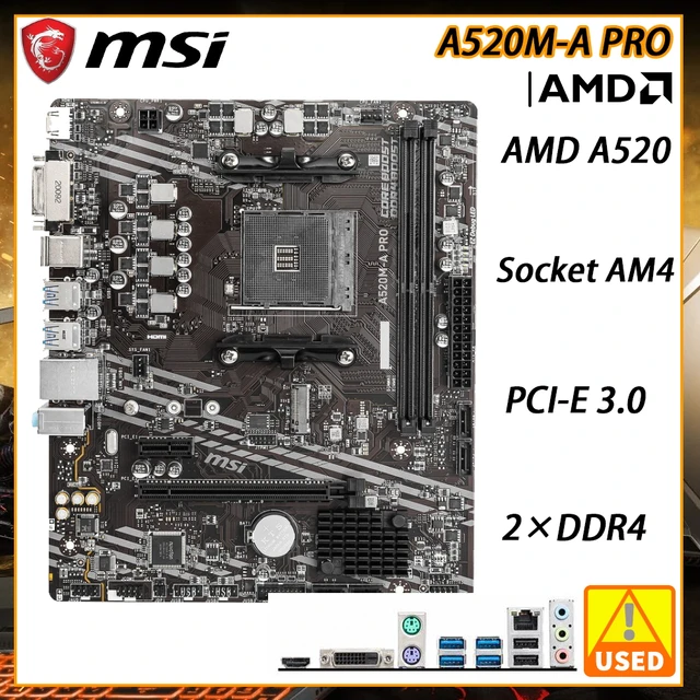 MSI A520M PRO Motherboard (AMD Ryzen 3000 3rd Gen AM4, DDR4, M.2, USB 3.2  Gen 1, DP/HDMI, Micro ATX)