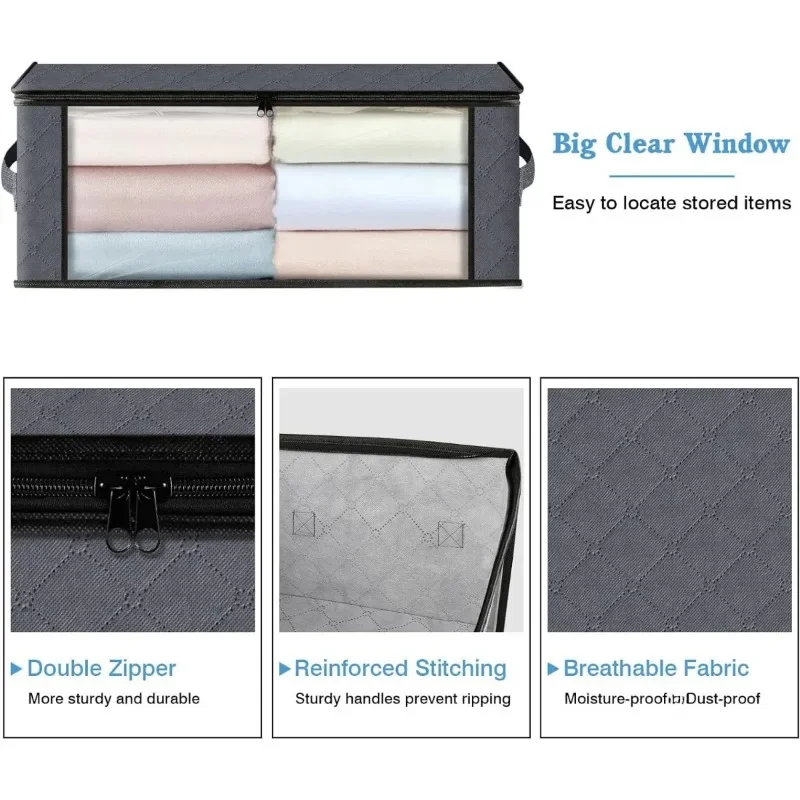 Storage 3-Pack Clothes Organizer Storage Bags Foldable Storage Box with Large Clear Window Sturdy Handles 3