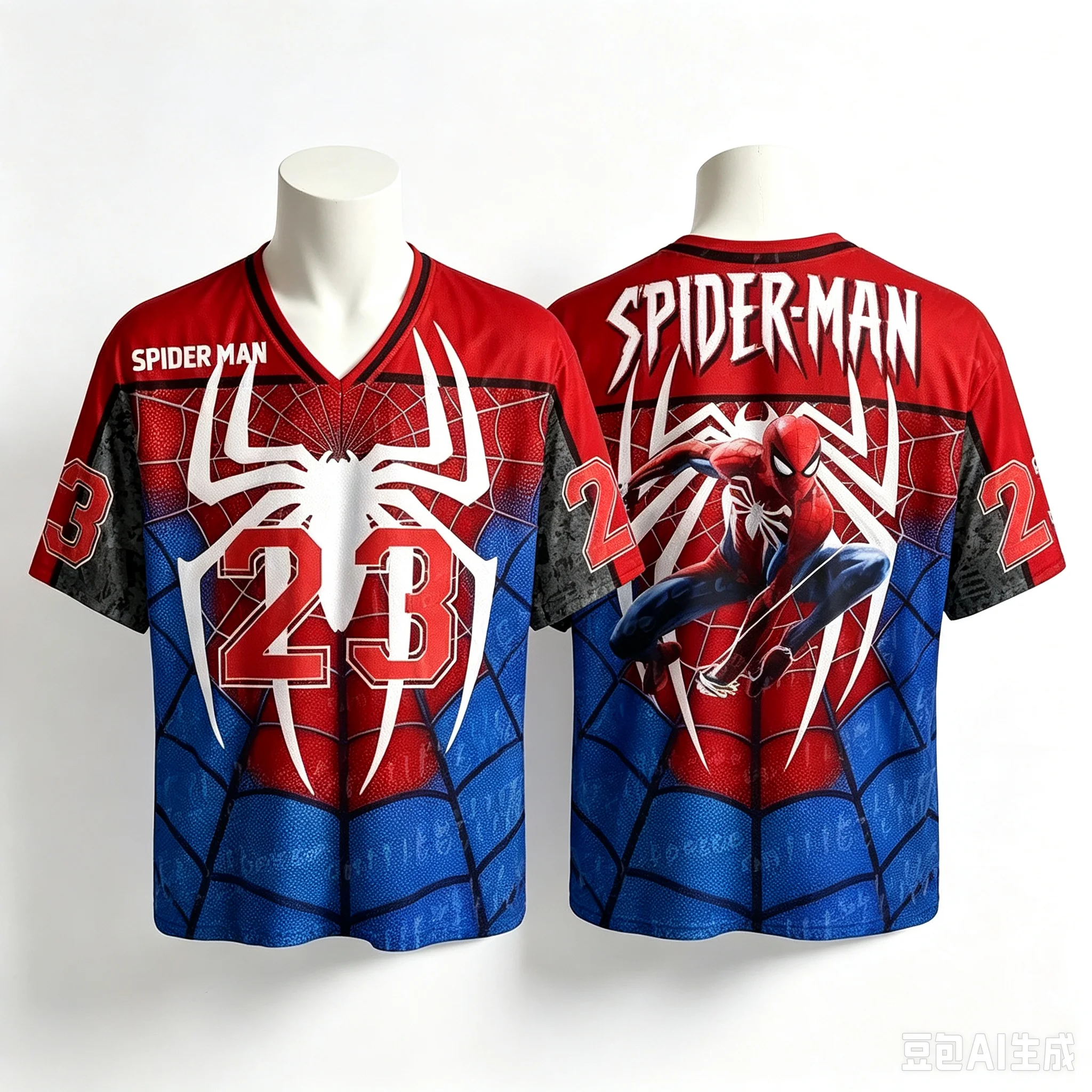 Replika Superhelden-Netzmuster Familien-Matching-T-Shirt, 3D-Druck Streetwear Kurzarm-Oberteile für Männer, Frauen, Kinder, Lässiges Jersey-T-Shirt