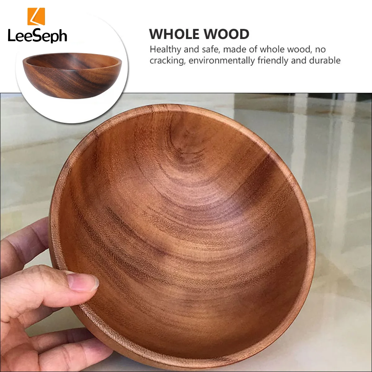 Acacia Wood Salad Bowl with 2 Salad Claws Set Serving Utensils Mixing Bowl for Fruits Salad Cereal Corn flake
