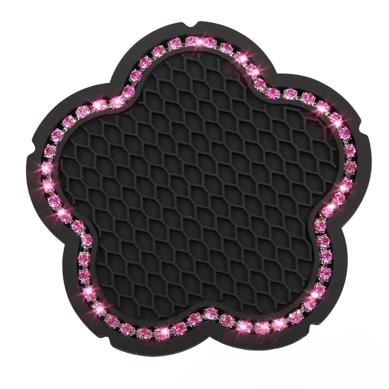 New Bling Rhinestone Cup Holder Drink Pad Interior Decorat Cute Anti-slip Round Durable Mat Coaster Heat Resi Car Accessories