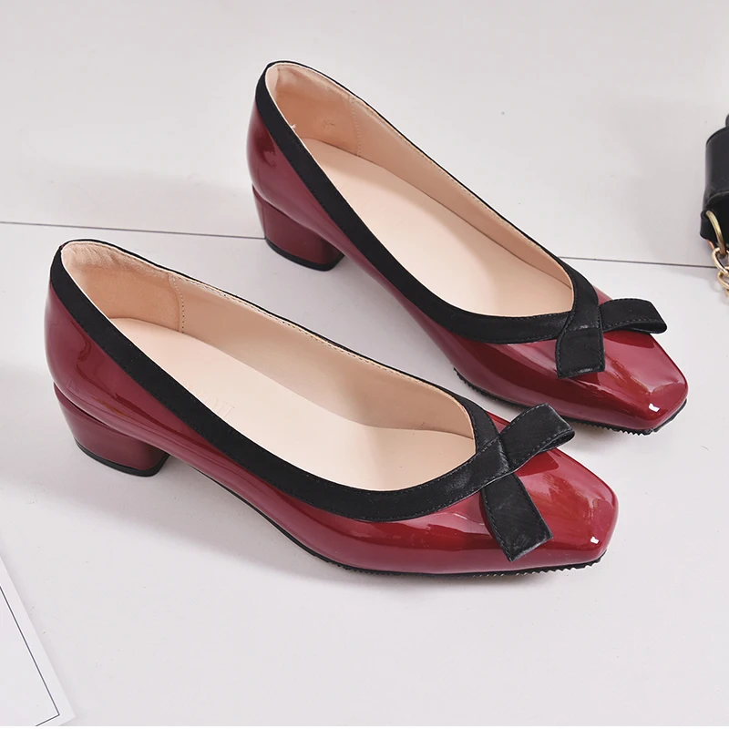 

Новинка 2024, туфли на массивном каблуке, Элегантная удобная женская обувь с квадратным носком и бантом-бабочкой, модные свадебные туфли под платье