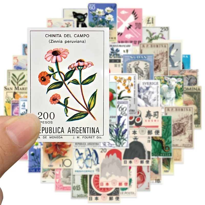 Vintage Aesthetic Retro Stamp Art Stickers - 50pcs Cartoon Decals for Personalizing Accessories