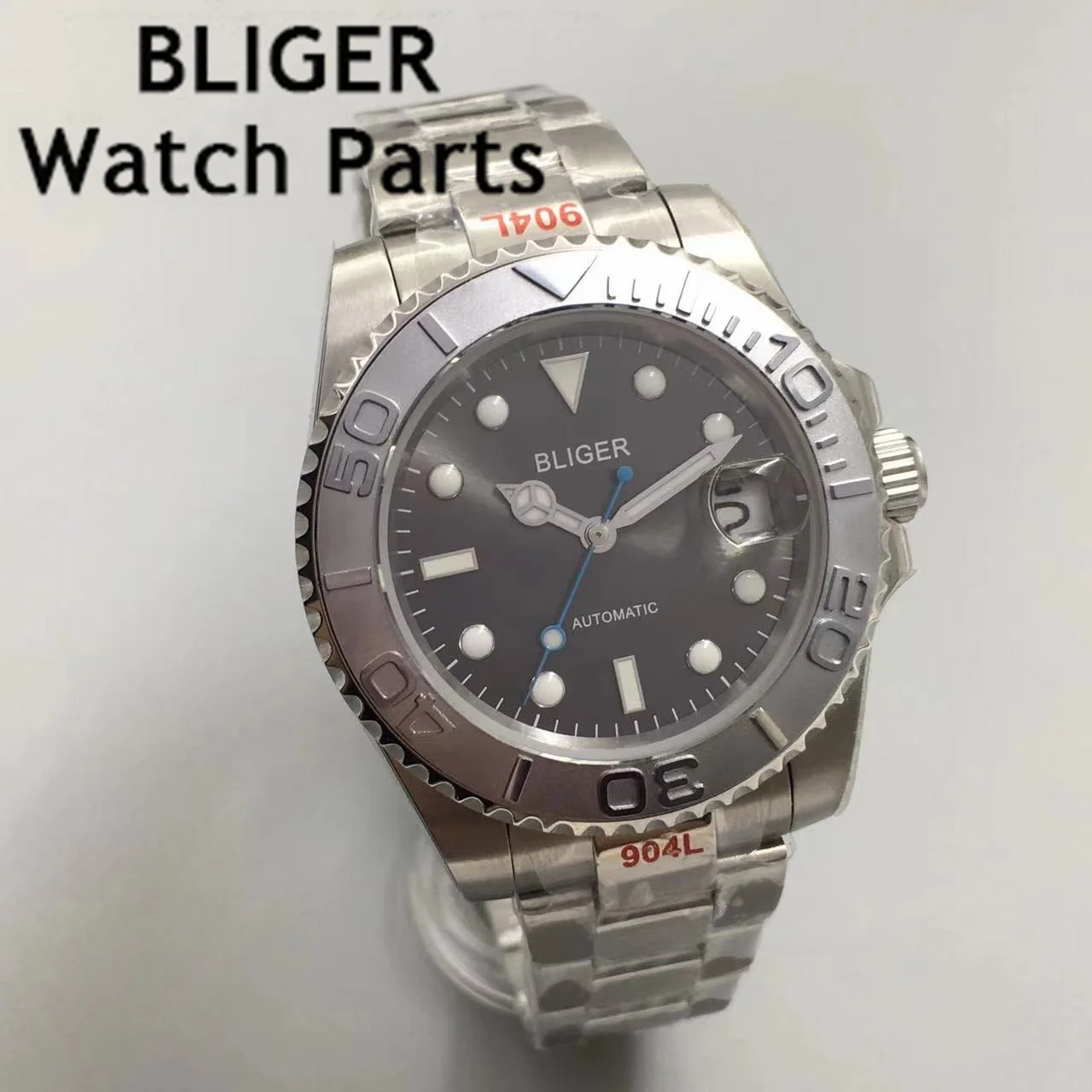 BLIGER 40mm Polished Automatic Men Watch Oyster Bracelet NH35A MIYOTA 8215 PT5000 Movement Sapphire Crystal Blue Luminous Dial blue oyster cult blue oyster cult винил