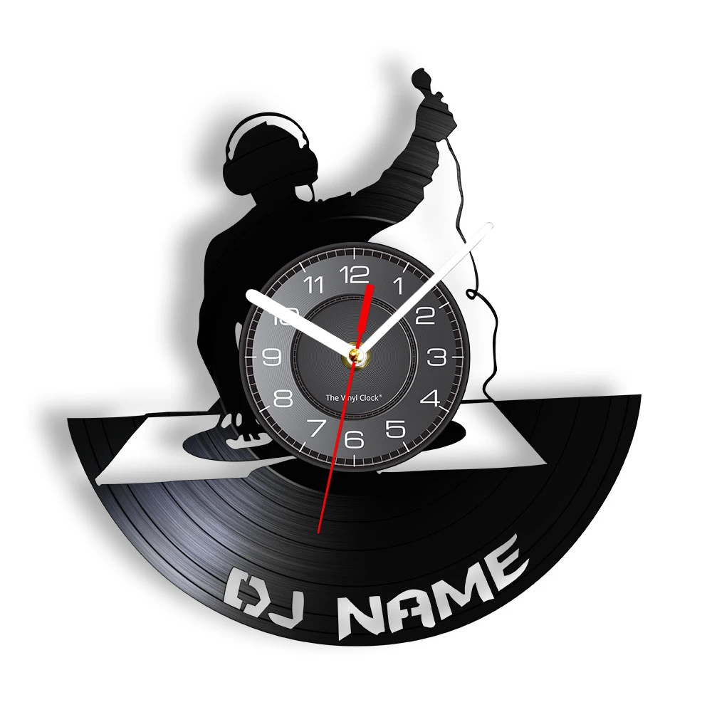 ターンテーブル Dj カスタム壁アート壁時計 Dj お名前ビニールレコードのウォールクロックパーソナル名前時計ナイトクラブレトロ壁装飾 壁時計 Aliexpress
