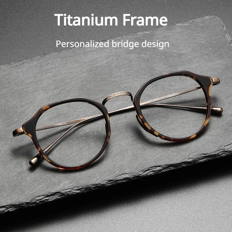 

Titanium Glasses Frame for Men Retro Irregular Design Tortoiseshell Color Women's Myopia Prescription Eyewear Frames