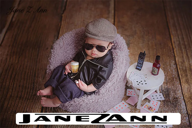 Newborn Photography props infant faux Leather jacket pants Social People cool boy boss creative studio shooting item