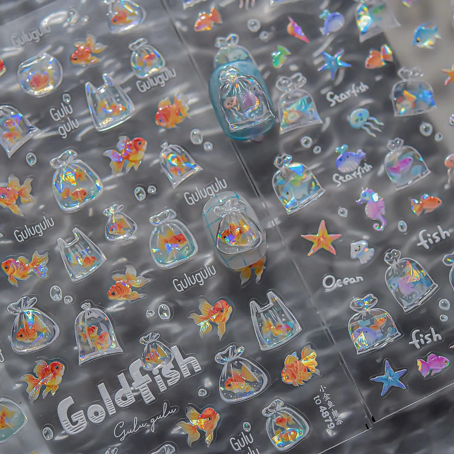 Bagful Brocaded Carp Goldfish Jellyfish Water Bubbles Seahorse Ocean Starfish Whale Adhesive Nail Art Stickers Manicure Decals