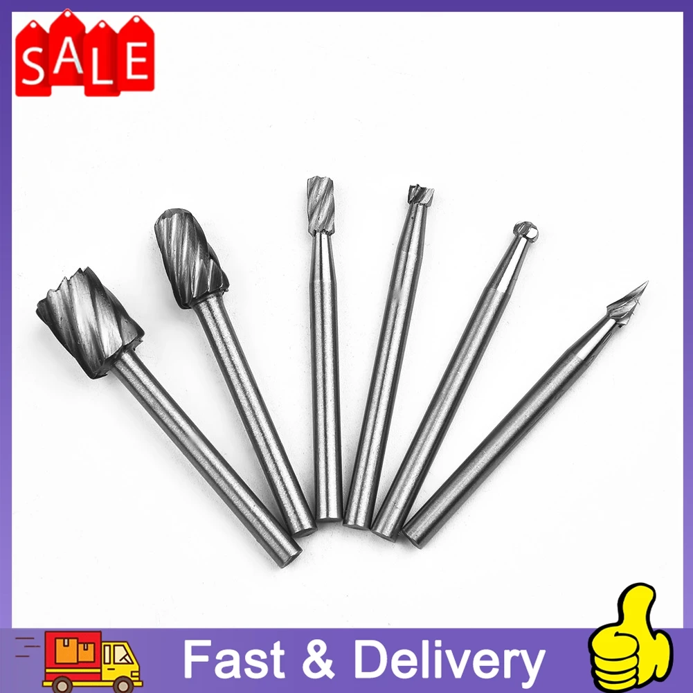 

6Pcs HSS Rotary Multi-Tool Burr Routing Router-Bit Mill Cutter Attachment Compatible High Speed Steel Rotary Burr Set For Dremel