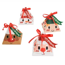 Festive Triangle Paper Candy Gift Boxes with Tags and Ribbon - Set of 24 - 7.3x7.3x8.3cm (Mixed color)