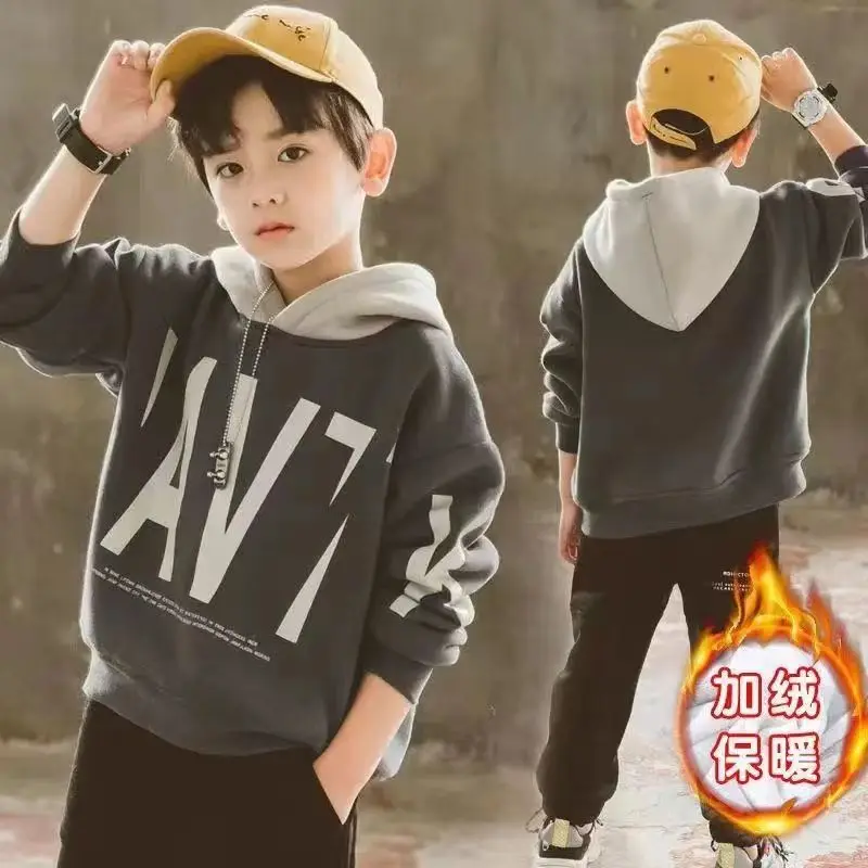 Kids Warm Fleece Hoodies Sweatshirt Todder Teens Cotton Bear Spring Hooded Sweatwear Clothes Pullover Outwear Top