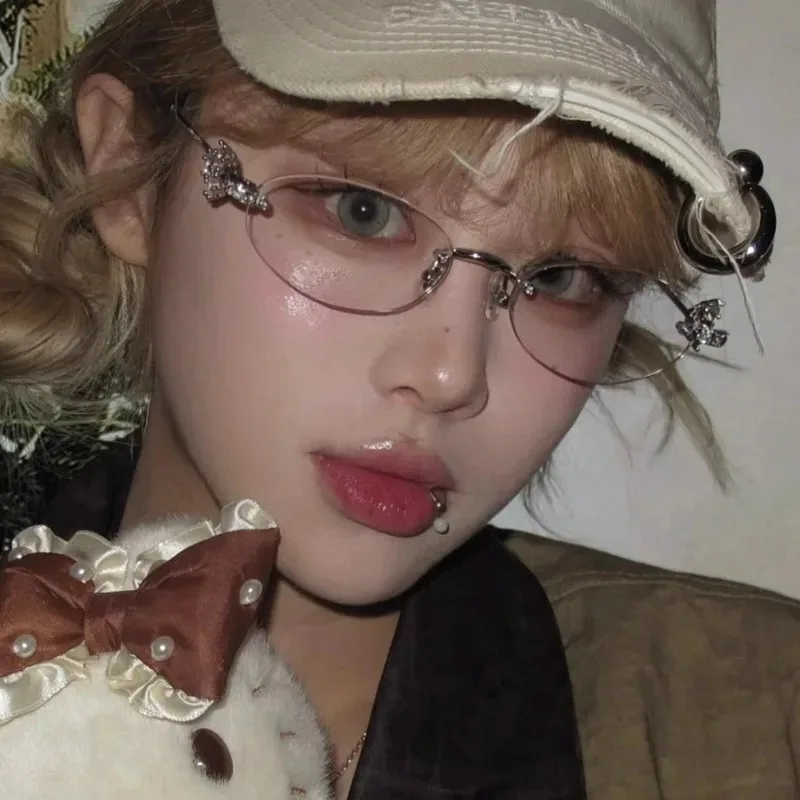 Fashion Frameless Glasses for Women Exquisite Luxury Diamond-Inlaid Blue Light Blocking Glasses Harajuku Vintage Y2K Eyewear