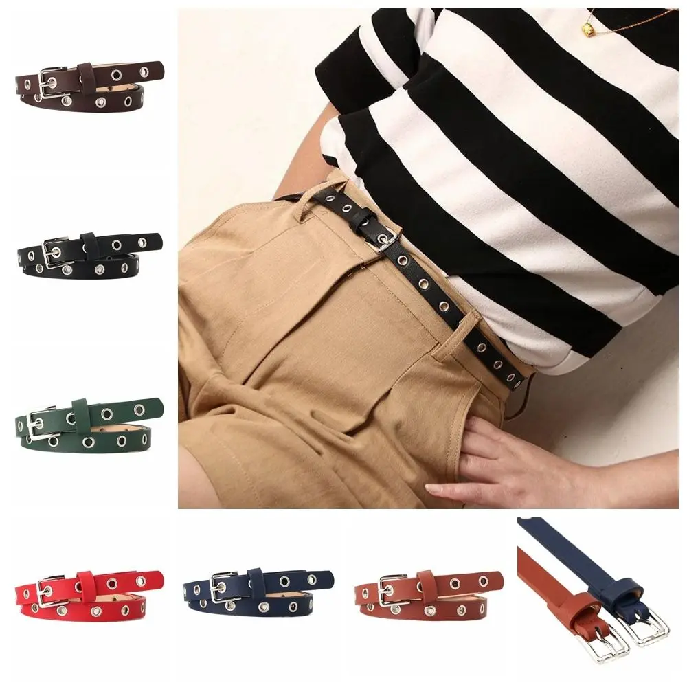 

Grommet Eyelet Waist Belts Alloy Pin Buckle PU Leather Waist Bands for Women Holes Hollow Thin Waist Belt for Women Ladies