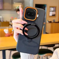Luxury Magnetic Stand Leather Cover with Lens Protection & Anti - Slip Design, Shockproof Case for IQOO Z11 Turbo (Black stand)