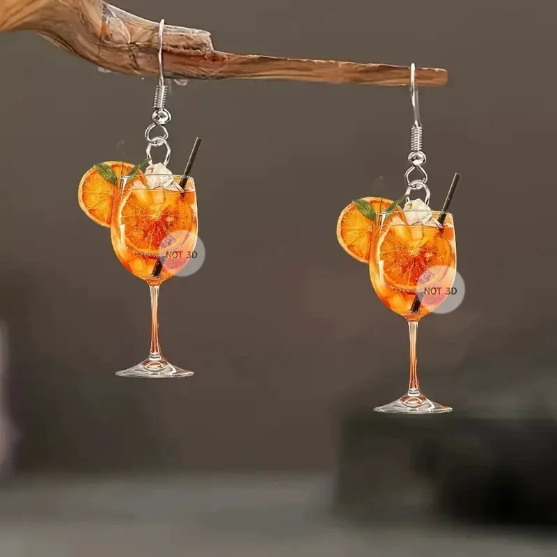 Fruit Drink Earrings Fruit Design Earrings Beer Festival Wine Glass Orange Juice Earrings 2D Flat Design Earrings Women Party Jewelry Gift For Friends