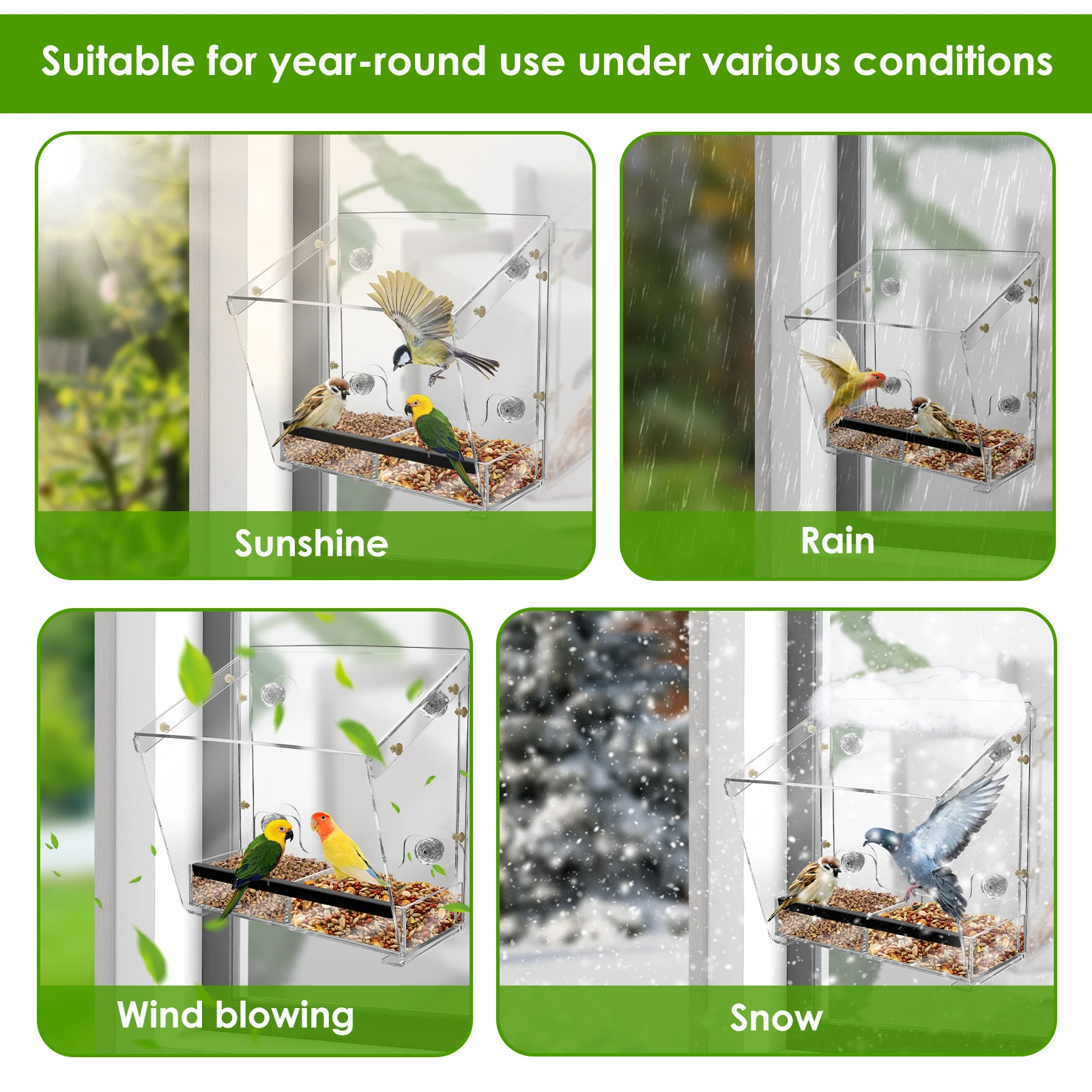 Acrylic Bird Feeder Window Bird Feeder with Suction Cups Clear Feeding House for Garden Outdoor Backyard Wildlife Birding