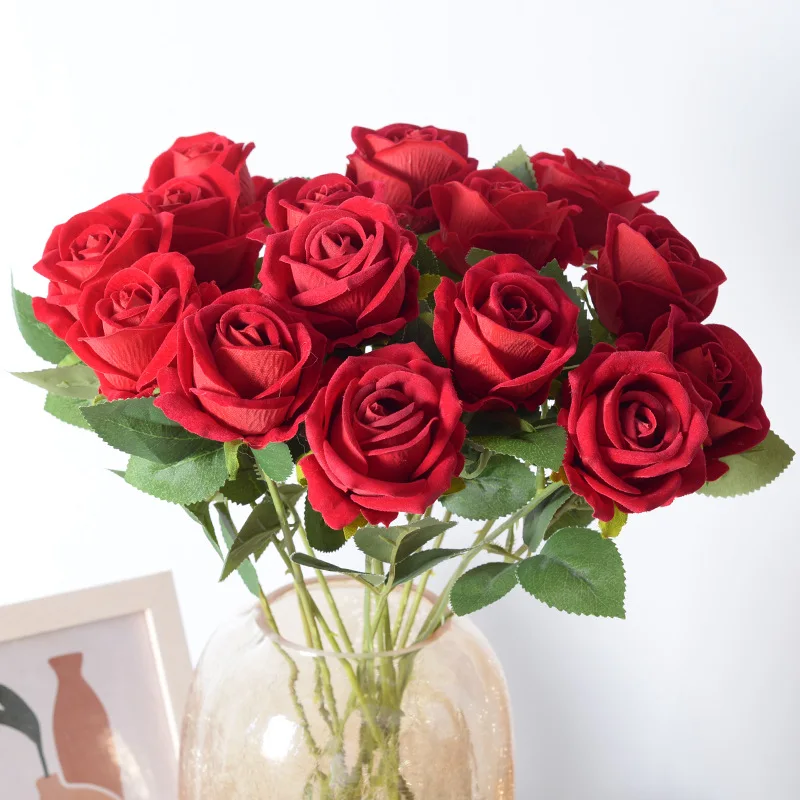 20 Rose Artificiali Con Stelo Lungo In Seta - Bouquet Rosa Caldo - Decorazione Casa Matrimonio
