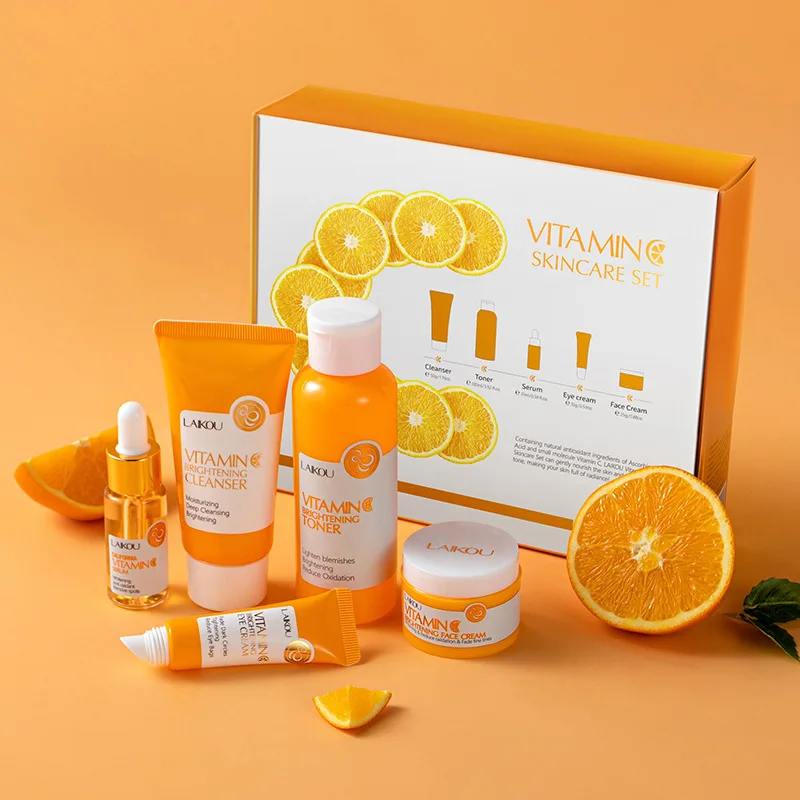 

1 Box LAIKOU Vitamin C 5pcs Skin Care Set Face Cream Facial Cleanser Essence Toner Eye Cream Moisturizing Skin Face Care
