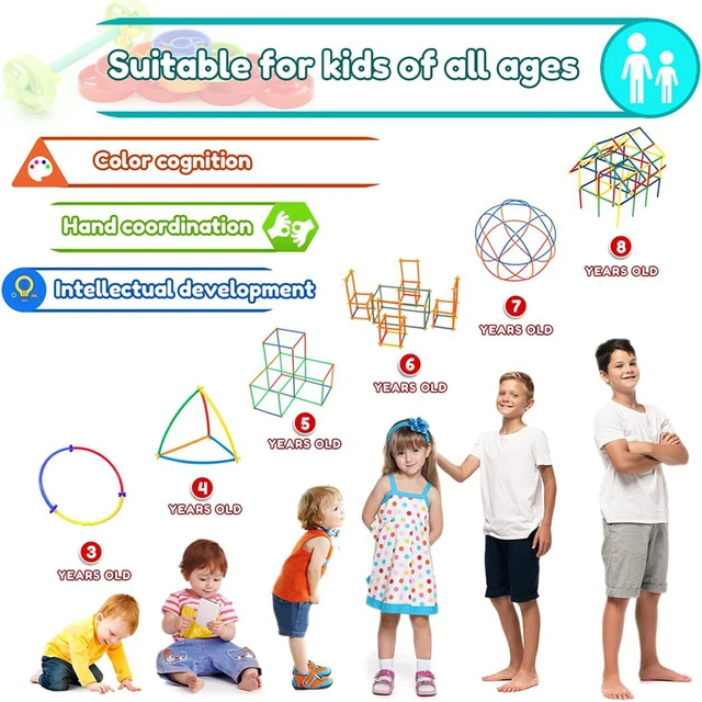 100pcs Straw Constructor Toys Straws and Connectors Building Blocks Stitching Inserted Tube Blocks Educational Toy for Kids 6