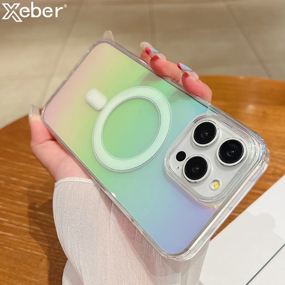 Luxury Gradient Rainbow Laser Magnetic Phone Case - Hard Cover