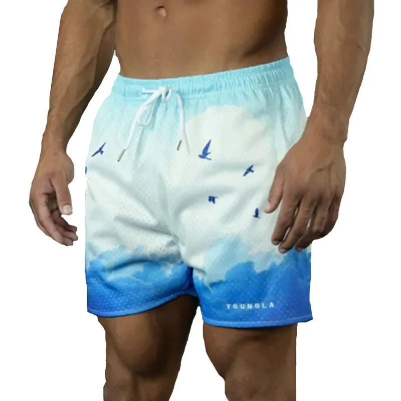 Summer New Men's Beach Vacation Basketball Loose Fit Mesh Shorts Quater Pants Skateboard Sportswear Long Trousers