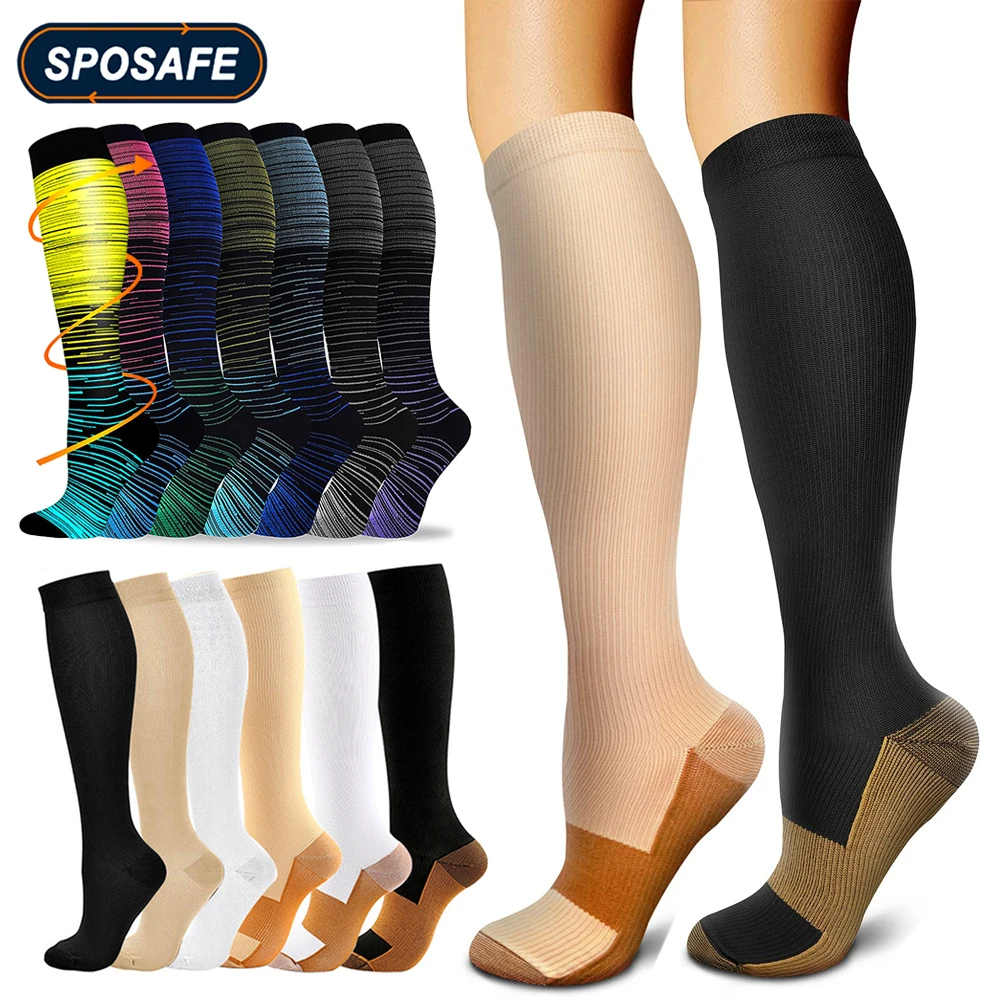 1Pair Copper Calf Compression Socks Men Women Knee High Stockings for  Sports Cycling, Running, Camping, Hiking,Travel, Athletic - AliExpress