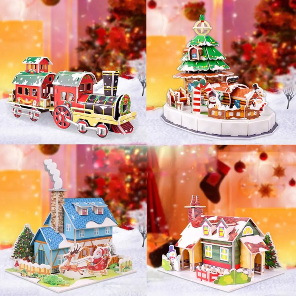 Christmas House Christmas 3D Puzzle Train DIY Paper Card Jigsaw Assembly Building Blocks Handmade Children Model Toy kids assembly model plane toy glider airplane military early education collect planes developmental toys children boys gift