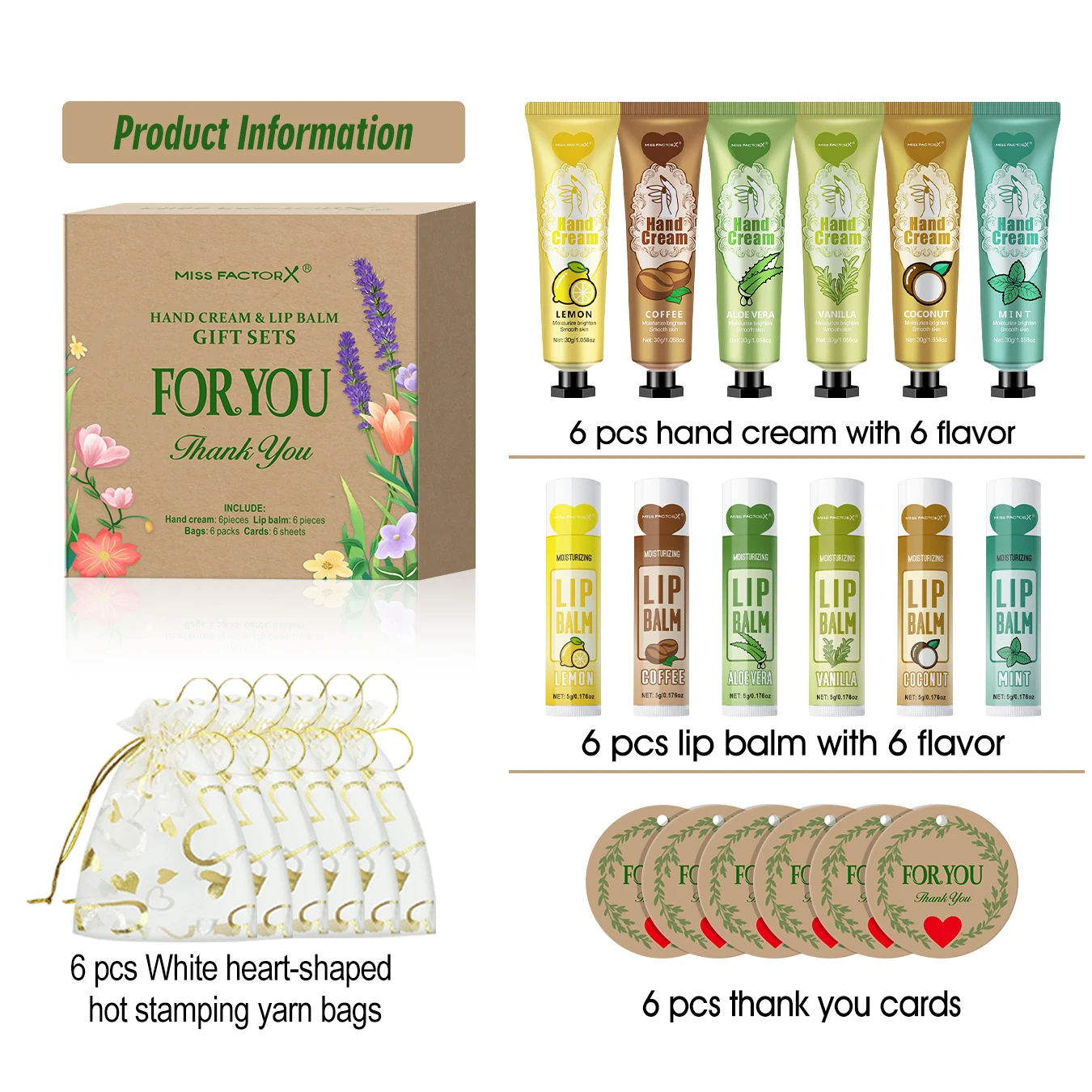 Elegant Wedding Companion Gift Box: Hand Cream & Lip Balm Set with Love Thank You Card & Gauze Bag - Perfect Party Favor