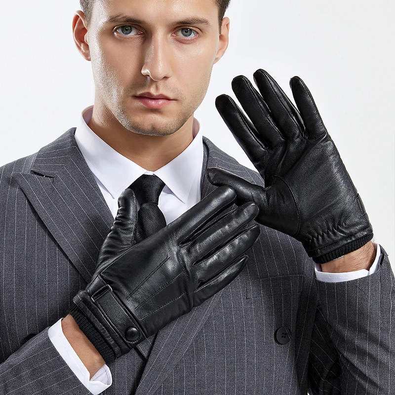 High Quality Warm 100% Sheepskin Gloves For Men Winter Touch Screen Ultralight Windproof Mittens For Driving Riding