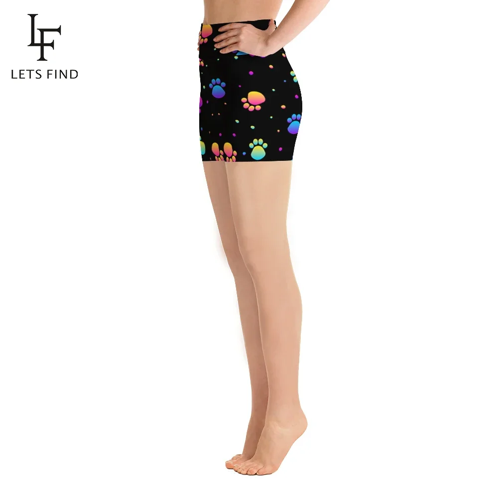 LETSFIND Hot Sale New Fashion Women High Waist Short Pants 3D Dog Paws Digital Print Stretch Leggings