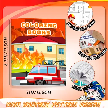 Fire Truck Coloring Book, 24 Pcs Firetruck Coloring Book for Kids/Fireman Coloring Book & 12 Pcs Color Pencils 2