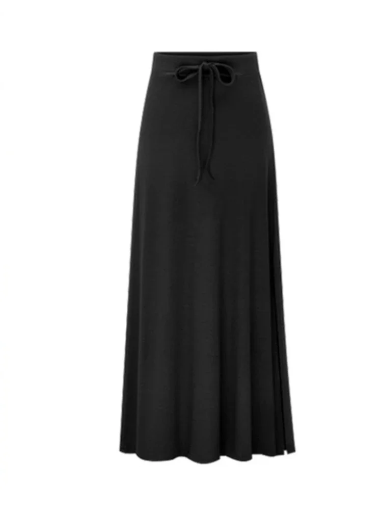 Grande taille coton taille élastique a-ligne jupes décontracté automne mi-longue femmes jupes 2023 hanche mince femme longue hangar nœud papillon jupes