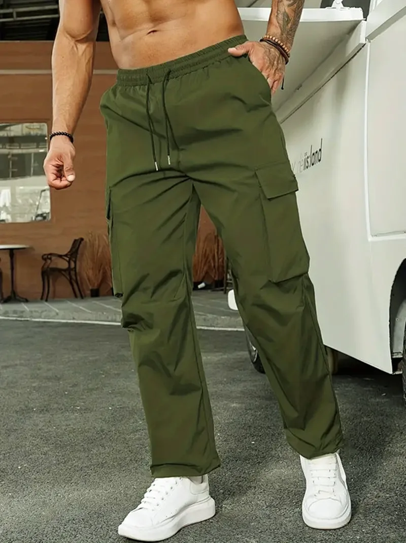2024 Amazon Summer New Men's Work Pants European and American Independent Station Drawstring Multi Pocket Casual Pants 2