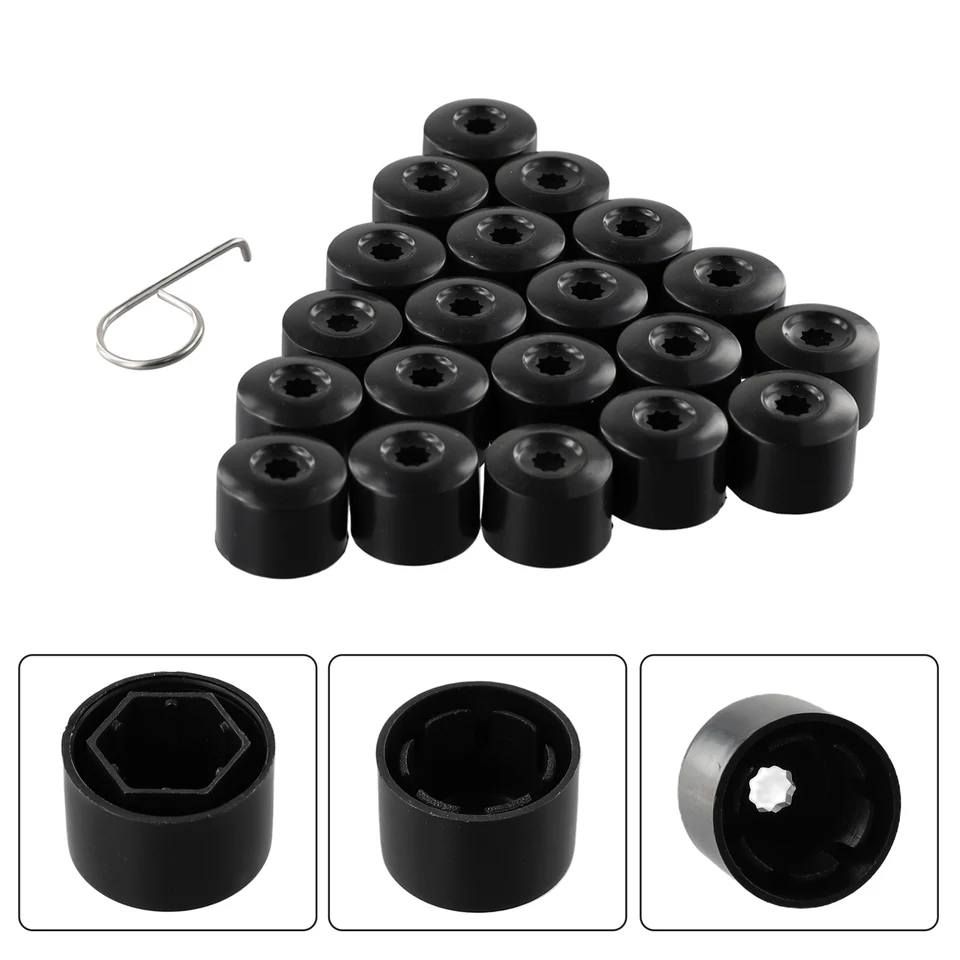 PUL 20pc Gloss Black Alloy Wheel Nut Bolt Cover Caps – 21mm Universal Fit, Includes Removal Tool