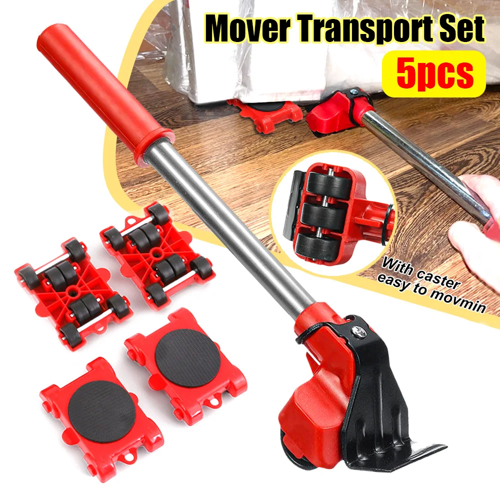 

New Heavy Duty Furniture Lifter Transport Tool Furniture Mover set 4 Sliders 1 Wheel Bar for Lifting Moving Furniture Helper