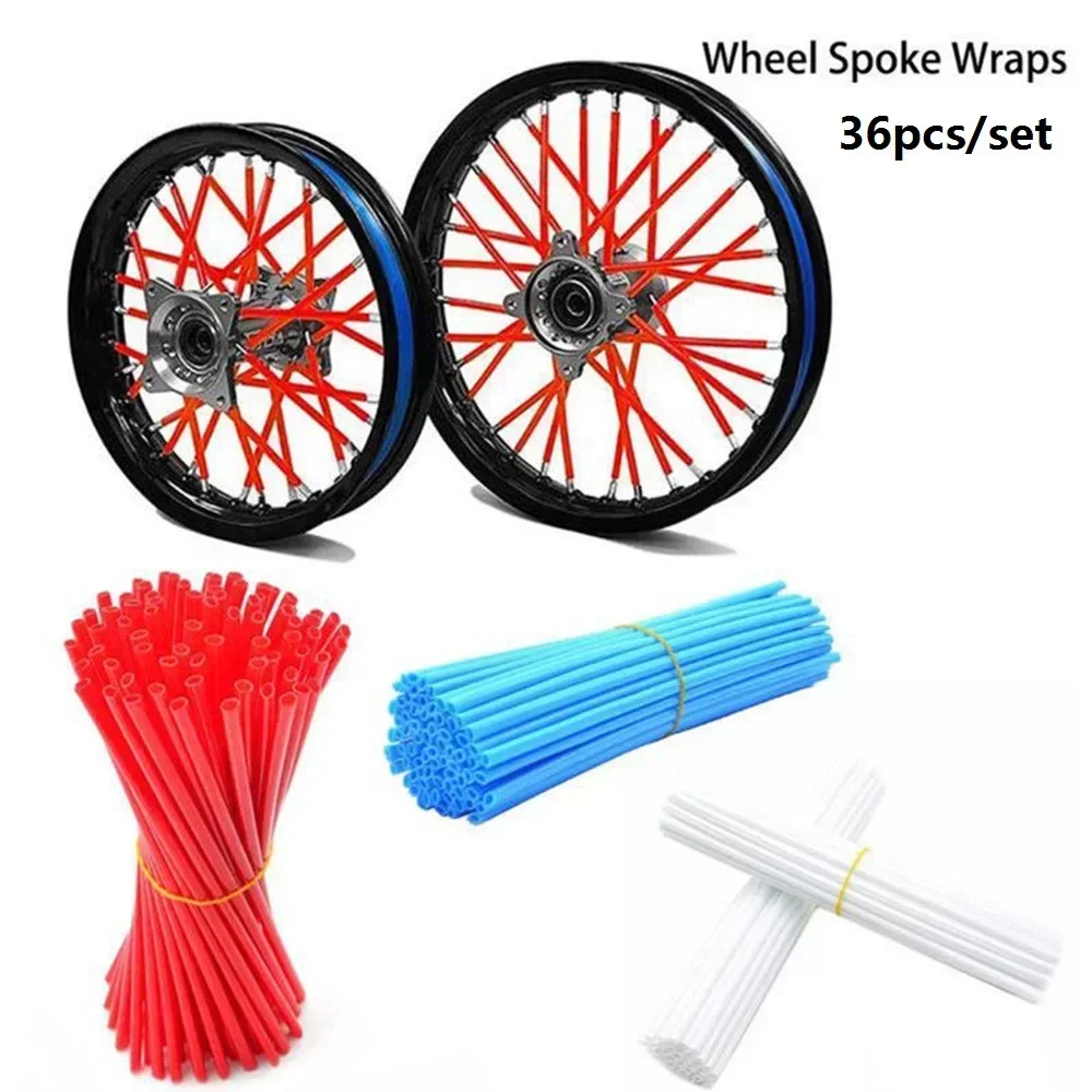 36Pcs Motorcycle Wheel Spoked Protector Wraps Rims Skin Trim Covers Pipe For Motocross Bicycle Bike Cool Accessories 11 Colors
