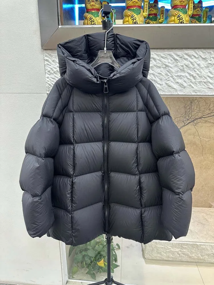 Luxury Oversize thickened warm down jacket for women 2026 Winter High quality Long sleeve puffer coat Black Red INKEO DJ728
