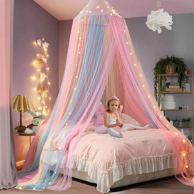 Moustiquaire colorée en forme de dôme d'été, rideau de lit de plafond de chambre à coucher, lit Double, rideau de lit en gaze, moustiquaire de jardin 3