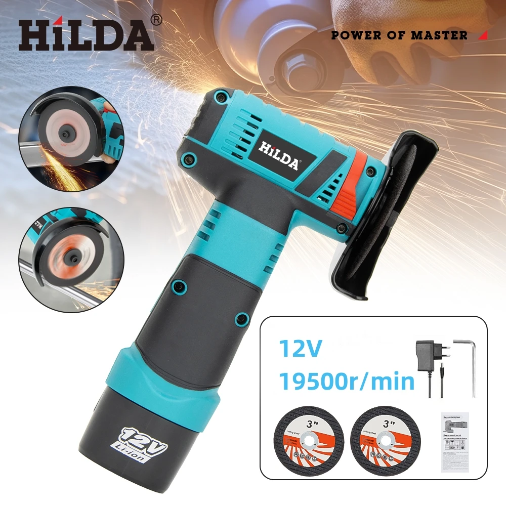 HILDA 3 inch Mini Angle Grinder 12v Cordless Power Tool For Cutting Diamond Polishing And Grinding Rechargeable Angle Grinder