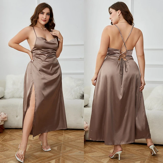 Sexy Plus Size Nightgowns Women Summer Sleepwear Open Back Sleepshirts BBW  Satin Lingerie Curvy Ladies Night Wears Sleep Dress - AliExpress