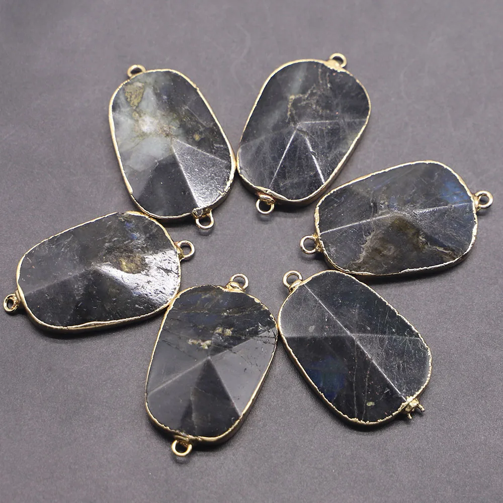 

35*25MM Natural Stone Charms Connector Labradorite Pendant Charms Double Hole 4pcs Fit DIY Jewelry Bracelet Making Wholesale